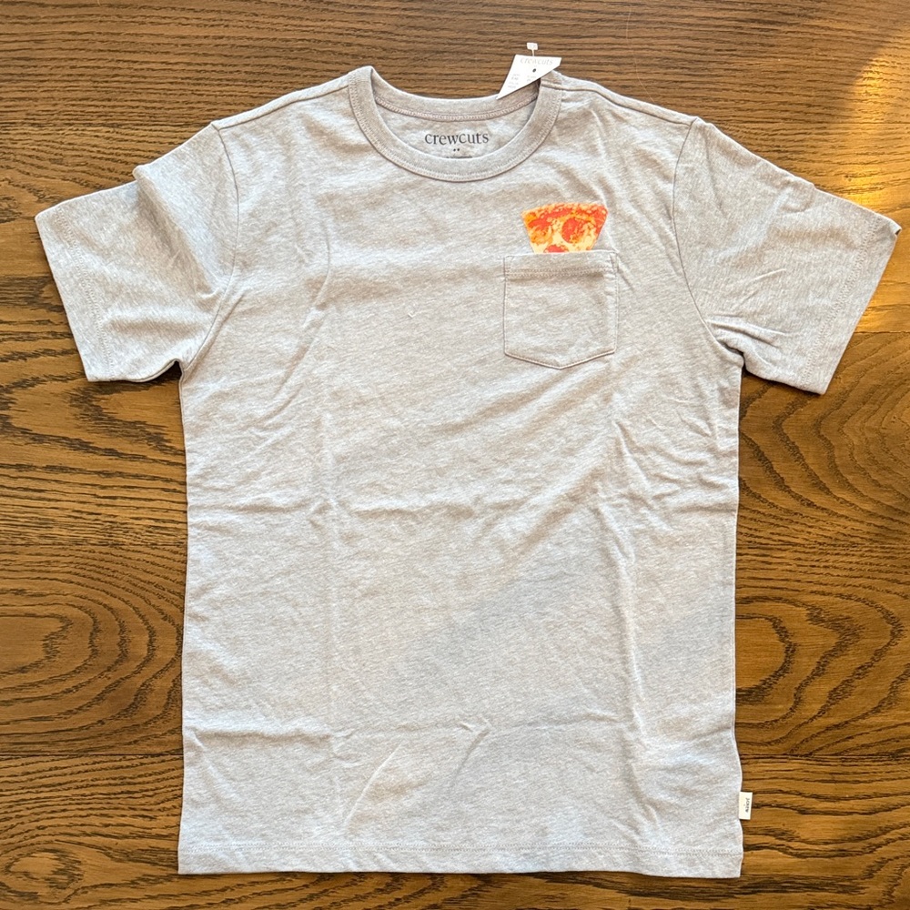 NWT Crewcuts Heather Gray Tee with Pizza Slice Graphic and Pocket